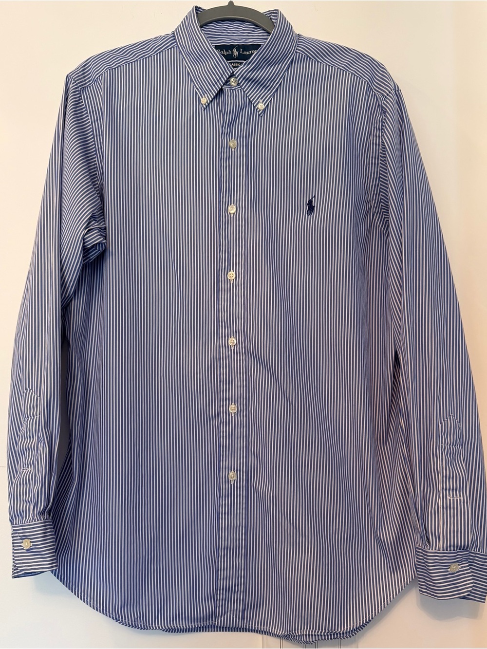 Ralph Lauren Men’s Classic Fit 100% Cotton Navy White Button-Down 16 34/35